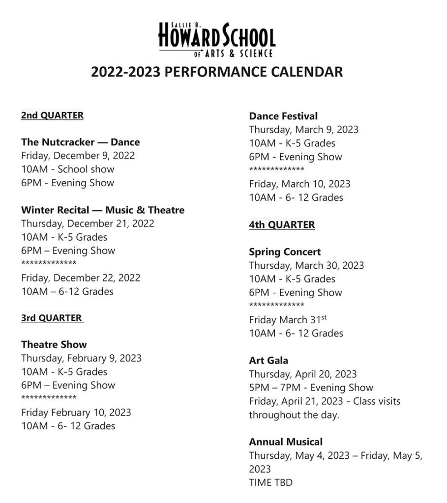 Events Calendar Sallie B Howard School Public Charter School